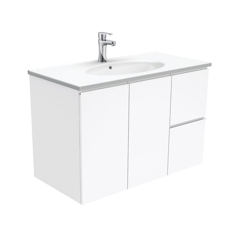 Fienza Rotondo Wall Hung Fingerpull Vanity Right (1 Taphole) 900mm Gloss White ROT90FR