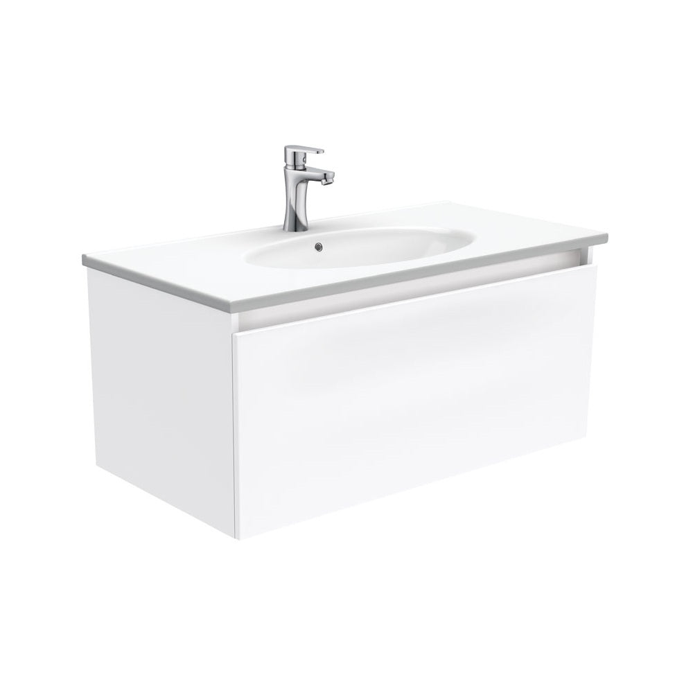 Fienza Rotondo Manu Wall Hung Vanity w/ 2 Internal Drawers (1 Taphole) 900mm Gloss White ROT90H