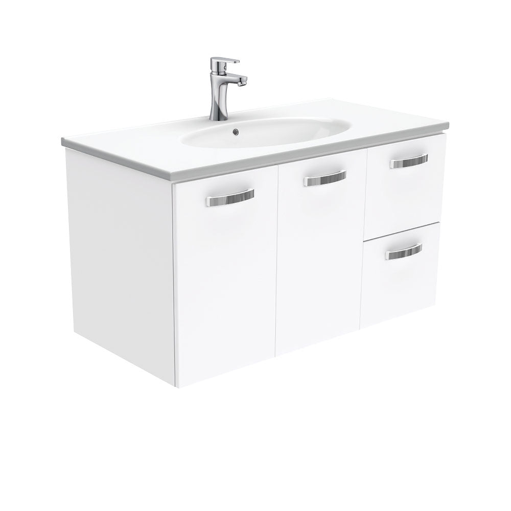 Fienza Rotondo Uni Wall Hung Vanity w/ Handles Right (1 Taphole) 900mm Gloss White ROT90JR