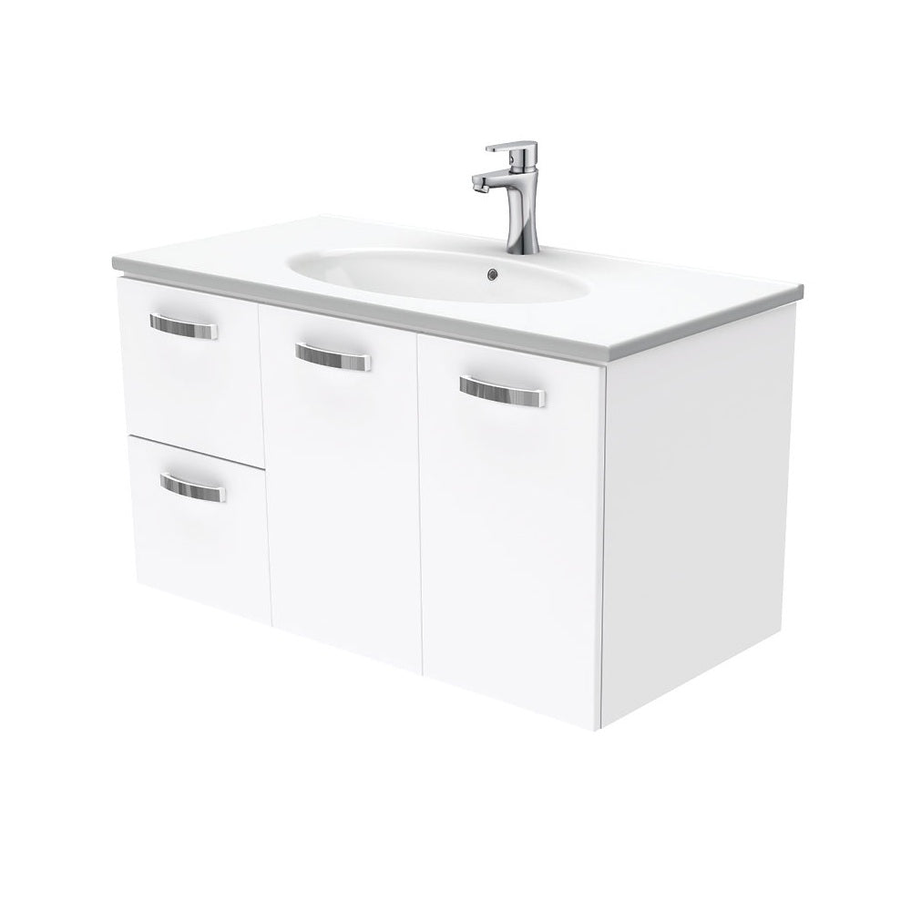 Fienza Rotondo Uni Wall Hung Vanity w/ Handles Left (1 Taphole) 900mm Gloss White ROT90JL