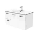 Fienza Rotondo Uni Wall Hung Vanity w/ Handles Left (1 Taphole) 900mm Gloss White ROT90JL