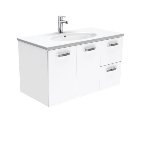 Fienza Rotondo Uni Wall Hung Vanity w/ Handles Right (1 Taphole) 900mm Gloss White ROT90JR