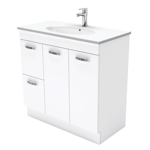Fienza Rotondo Uni On Kickboard Vanity Solid Doors Left Hand (1 Taphole) 900mm Gloss White ROT90NKWL