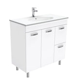 Fienza Rotondo Uni Vanity On Legs Solid Doors Right Hand Drawers (1 Taphole) 900mm Gloss White ROT90NLWR