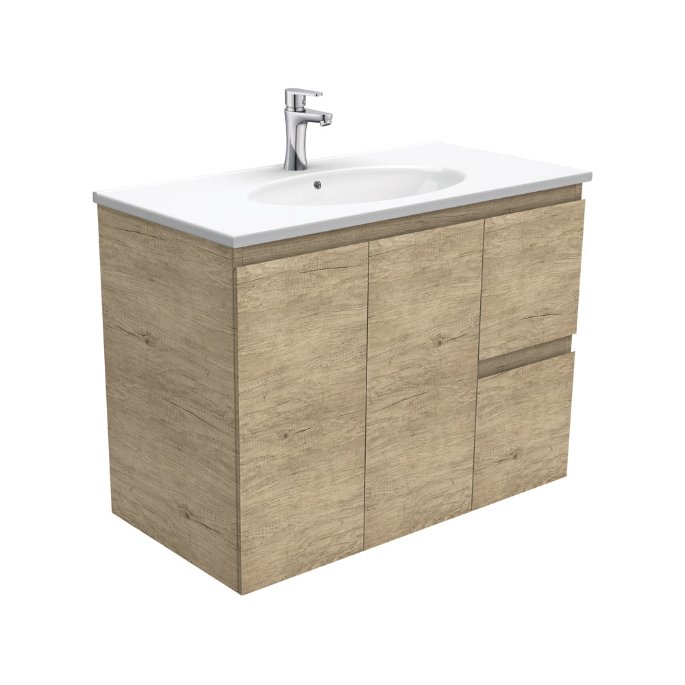 Fienza Rotondo Edge Wall Hung Vanity Right (1 Taphole) 900mm Scandi Oak ROT90SR