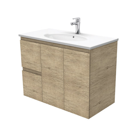 Fienza Rotondo Edge Wall Hung Vanity Left (1 Taphole) 900mm Scandi Oak ROT90SL