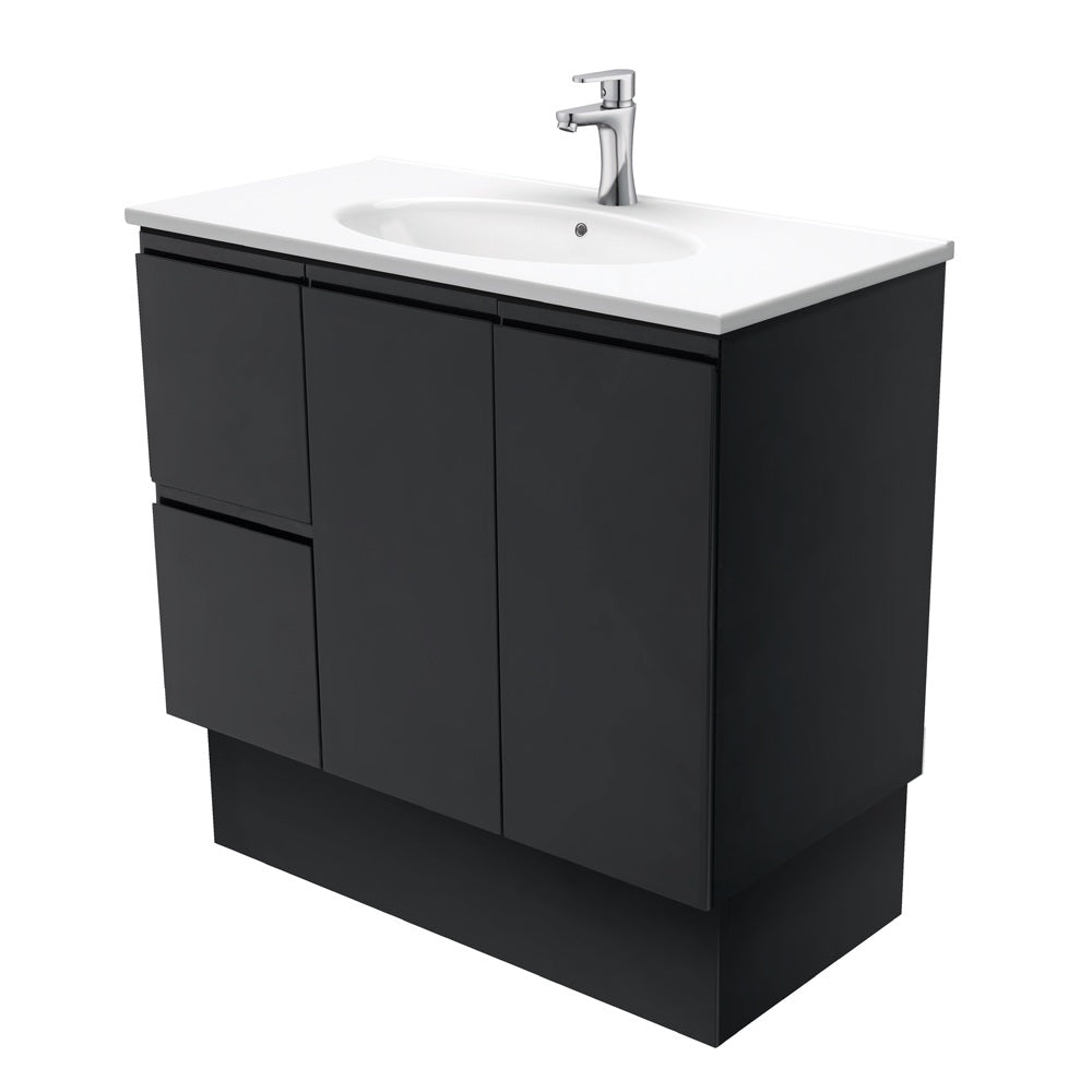 Fienza Rotondo Fingerpull On Kickboard Vanity Left (1 Taphole) 900mm Satin Black ROT90ZBKL
