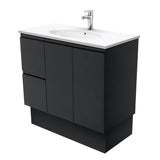 Fienza Rotondo Fingerpull On Kickboard Vanity Left (1 Taphole) 900mm Satin Black ROT90ZBKL