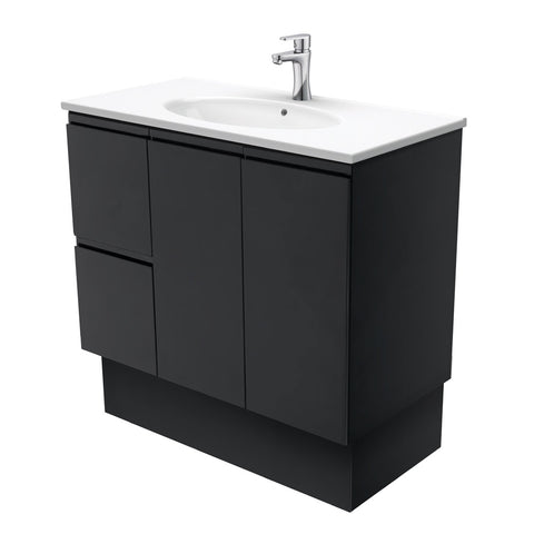 Fienza Rotondo Fingerpull On Kickboard Vanity Left (1 Taphole) 900mm Satin Black ROT90ZBKL