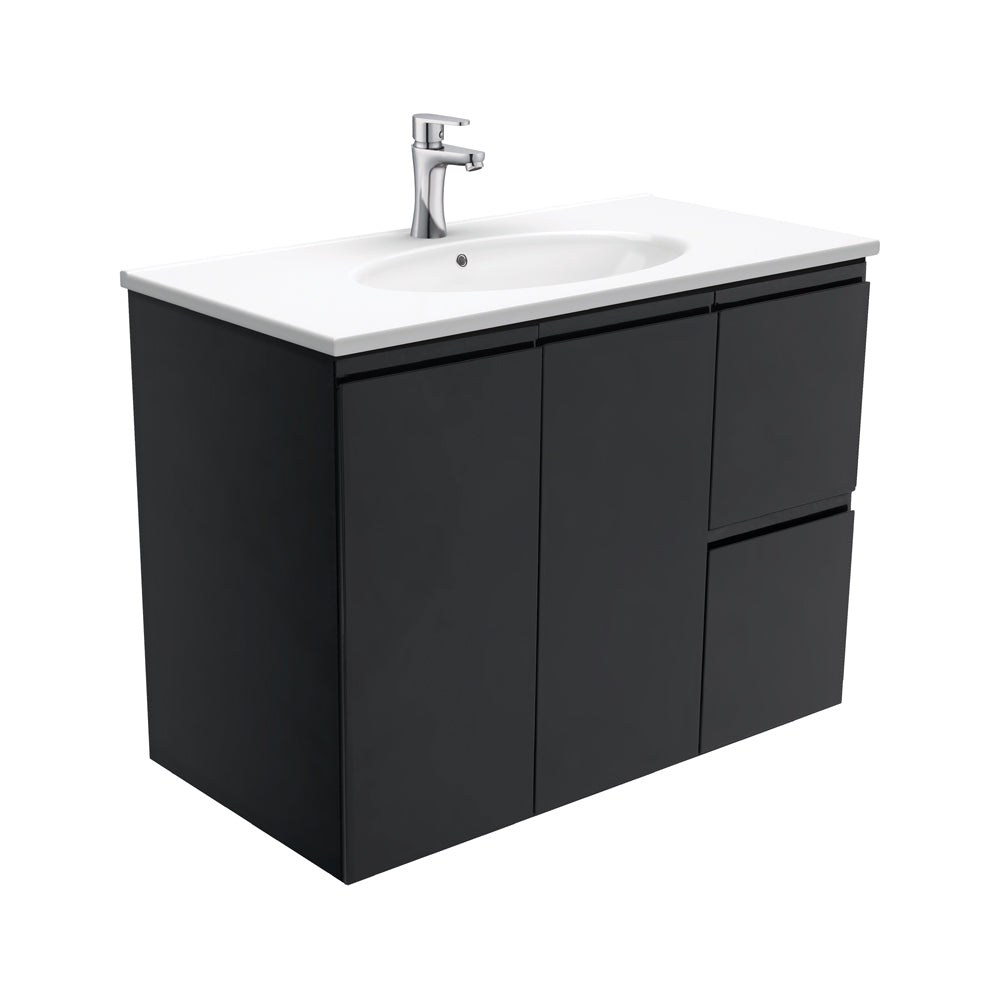 Fienza Rotondo Fingerpull Wall Hung Vanity Right (1 Taphole) 900mm Satin Black ROT90ZBR