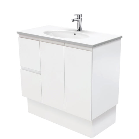 Fienza Rotondo Fingerpull On Kickboard Vanity Left (1 Taphole) 900mm Satin White ROT90ZKL