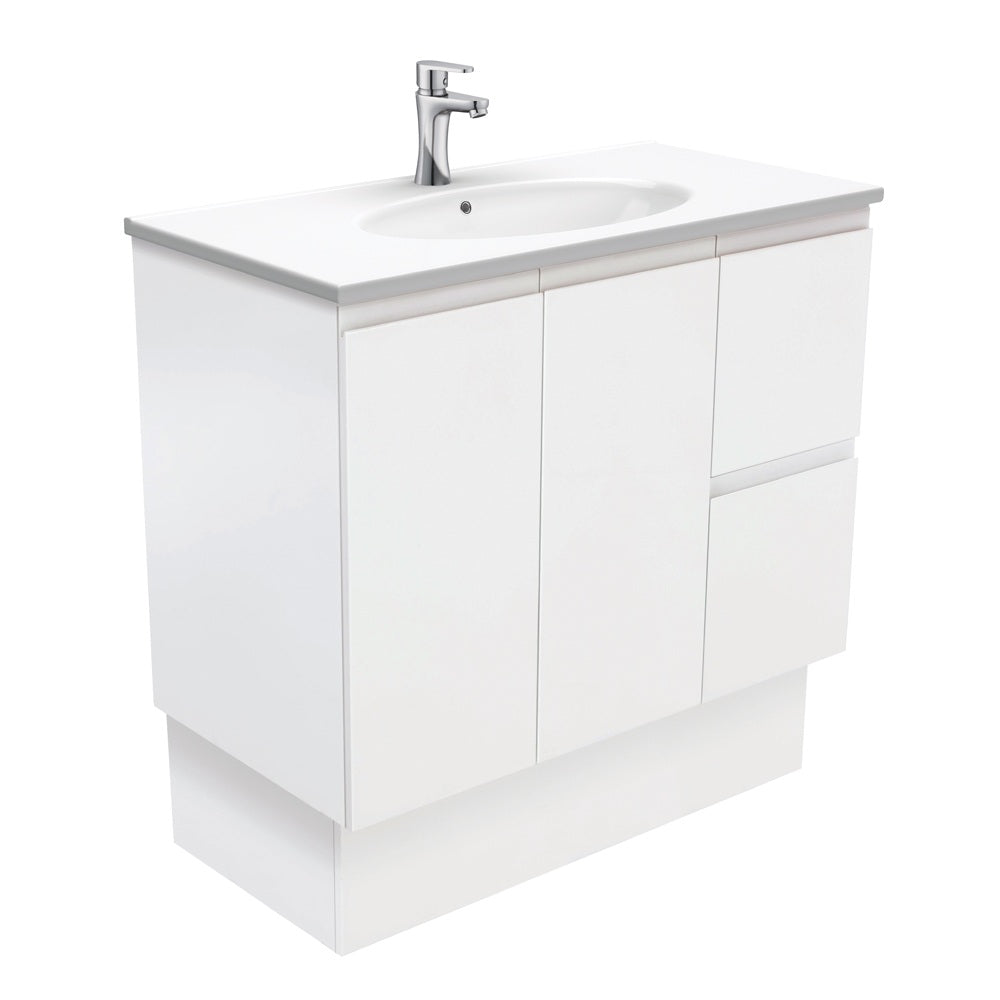 Fienza Rotondo Fingerpull On Kickboard Vanity Right (1 Taphole) 900mm Satin White ROT90ZKR