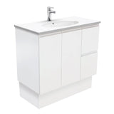 Fienza Rotondo Fingerpull On Kickboard Vanity Right (1 Taphole) 900mm Satin White ROT90ZKR