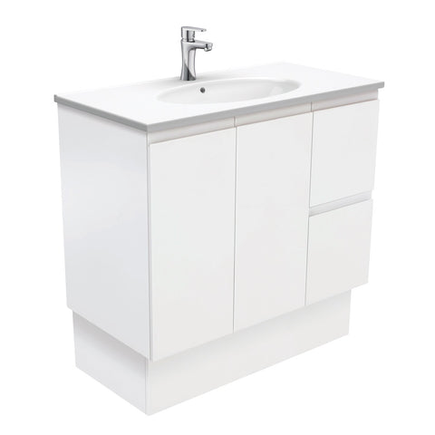 Fienza Rotondo Fingerpull On Kickboard Vanity Right (1 Taphole) 900mm Satin White ROT90ZKR