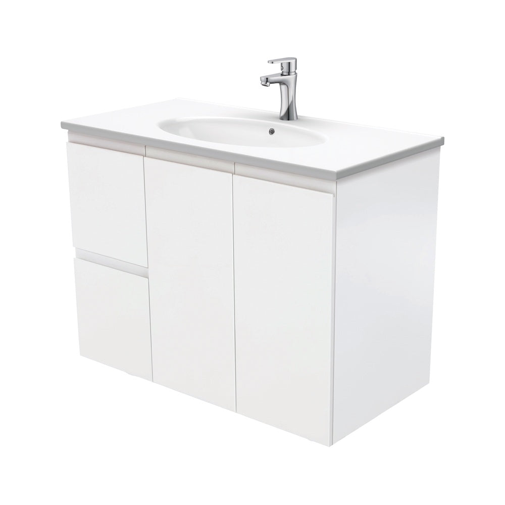 Fienza Rotondo Fingerpull Wall Hung Vanity Left (1 Taphole) 900mm Satin White ROT90ZL