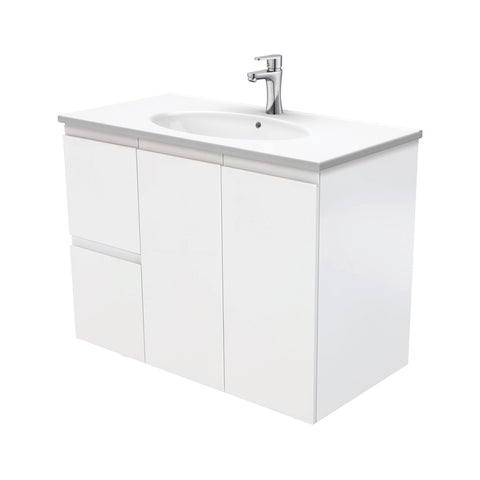 Fienza Rotondo Fingerpull Wall Hung Vanity Left (1 Taphole) 900mm Satin White ROT90ZL