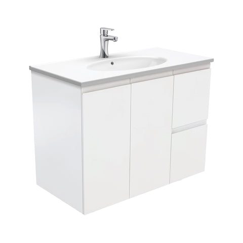 Fienza Rotondo Fingerpull Wall Hung Vanity Right (1 Taphole) 900mm Satin White ROT90ZR