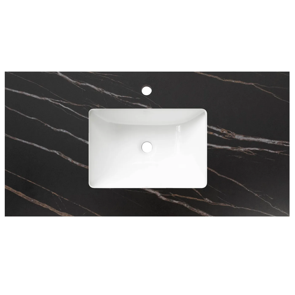 Otti Rock Plate Stone Top 600x465x15mm (12 O'Clock Taphole) w/ Undermount Basin Empire Black RP64EB-UB