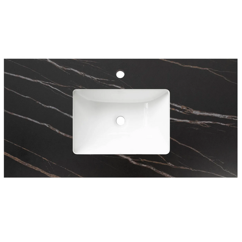 Otti Rock Plate Stone Top 600x465x15mm (12 O'Clock Taphole) w/ Undermount Basin Empire Black RP64EB-UB