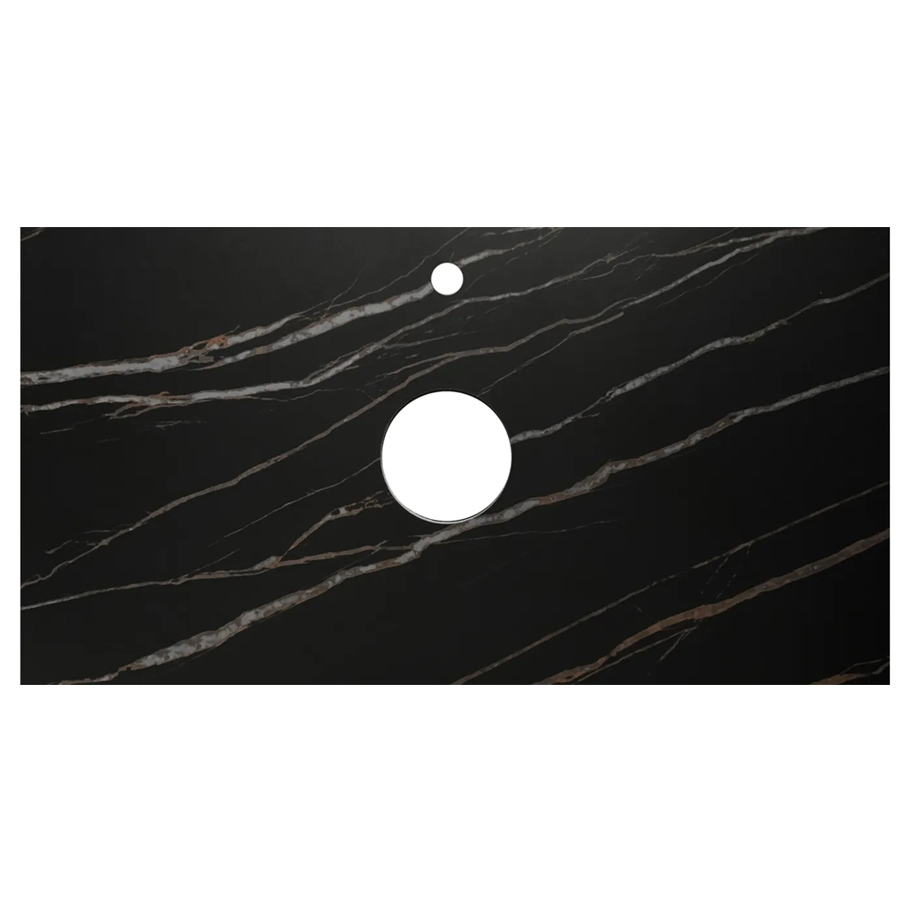 Otti Rock Plate Above Counter Stone Top 750x465x15mm (12 O'Clock Taphole) Empire Black RP74EB-12TH