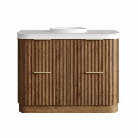 Otti Havana Fluted Freestanding Curve Vanity 1200mm Woodland Oak / Round Basin Moulded Top HAFW1200LMT-RB