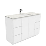 Fienza Sarah Fingerpull On Kickboard Vanity 1200mm Silica Free (No Taphole) White / Roman Sand Top SA120C-0-SF