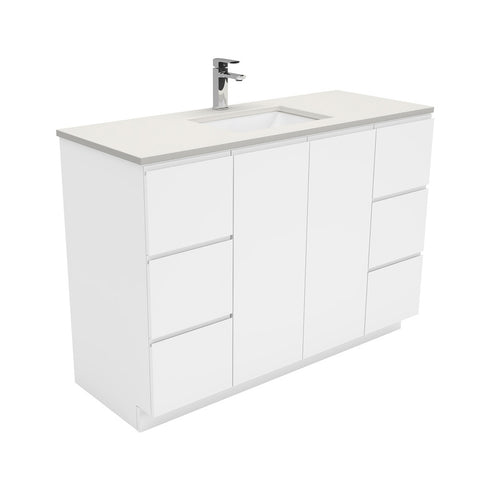 Fienza Sarah Roman Sand Fingerpull On Kickboard Vanity (1 Taphole) Silica Free 1200mm Gloss White SA120C-SF
