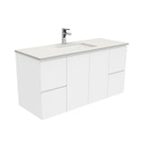 Fienza Sarah Roman Sand Wall Hung Fingerpull Vanity (1 Taphole) Silica Free 1200mm Gloss White SA120F-SF