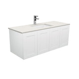 Fienza Sarah Mila Shaker Wall Hung Vanity 1200mm No Handles Silica Free (No Taphole) White / Roman Sand Top SA120M-0-SF