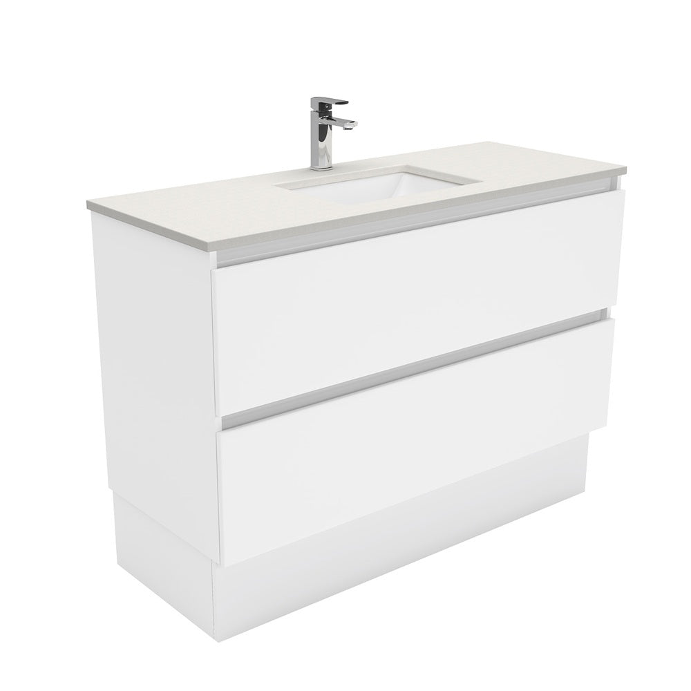 Fienza Sarah Roman Sand Quest On Kickboard Vanity (1 Taphole) Silica Free 1200mm Gloss White SA120QK-SF