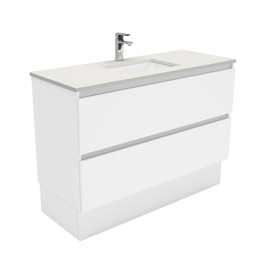 Fienza Sarah Quest On Kickboard Vanity 1200mm 2 Drawers Silica Free (No Taphole) White / Roman Sand Top SA120QK-0-SF