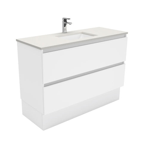 Fienza Sarah Quest On Kickboard Vanity 1200mm 2 Drawers Silica Free (No Taphole) White / Roman Sand Top SA120QK-0-SF