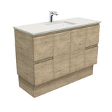 Fienza Sarah Edge On Kickboard Vanity 1200mm Silica Free (No Taphole) Scandi Oak / Roman Sand Top SA120SK-0-SF