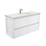 Fienza Sarah Hampton Wall Hung Vanity 1200mm Silica Free (No Taphole) White / Roman Sand Top SA120T-0-SF