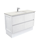Fienza Sarah Hampton On Kickboard Vanity 1200mm Silica Free (No Taphole) White / Roman Sand Top SA120TK-0-SF