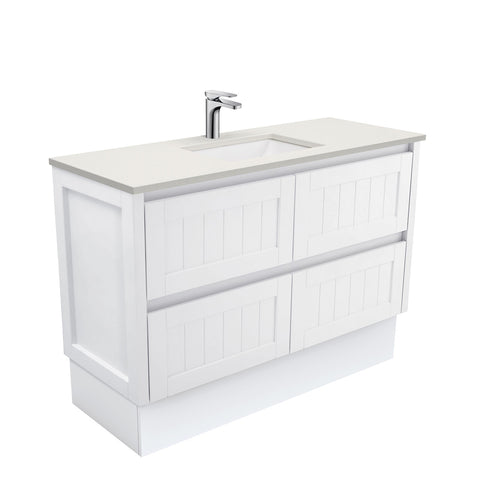 Fienza Sarah Hampton On Kickboard Vanity 1200mm Silica Free (No Taphole) White / Roman Sand Top SA120TK-0-SF