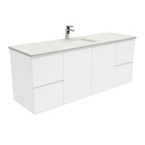 Fienza Sarah Fingerpull Wall Hung Vanity 1500mm Single Bowl Silica Free (No Taphole) White / Roman Sand Top SA150FS-0-SF