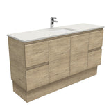 Fienza Sarah Edge On Kickboard Vanity 1500mm Single Bowl Silica Free (No Taphole) Scandi Oak / Roman Sand Top SA150SKS-0-SF