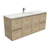 Fienza Sarah Edge Wall Hung Vanity 1500mm Single Bowl Silica Free (No Taphole) Scandi Oak / Roman Sand Top SA150SS-0-SF