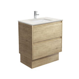 Fienza Sarah Amato On Kickboard Vanity 750mm Silica Free (No Taphole) Scandi Oak / Roman Sand Top SA75BSK-0-SF