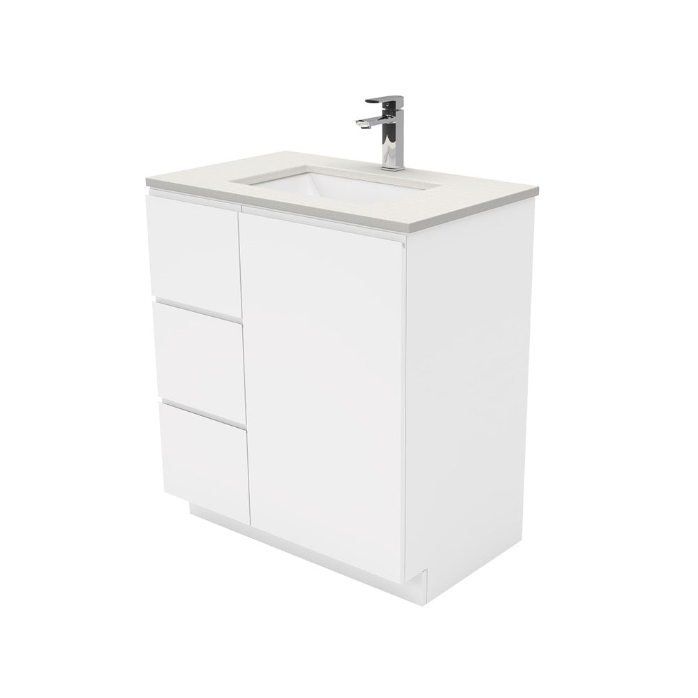 Fienza Sarah Roman Sand Fingerpull On Kickboard Cabinet Left (1 Taphole) 750mm Silica Free Gloss White SA75CL-SF