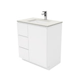 Fienza Sarah Roman Sand Fingerpull On Kickboard Cabinet Left (1 Taphole) 750mm Silica Free Gloss White SA75CL-SF