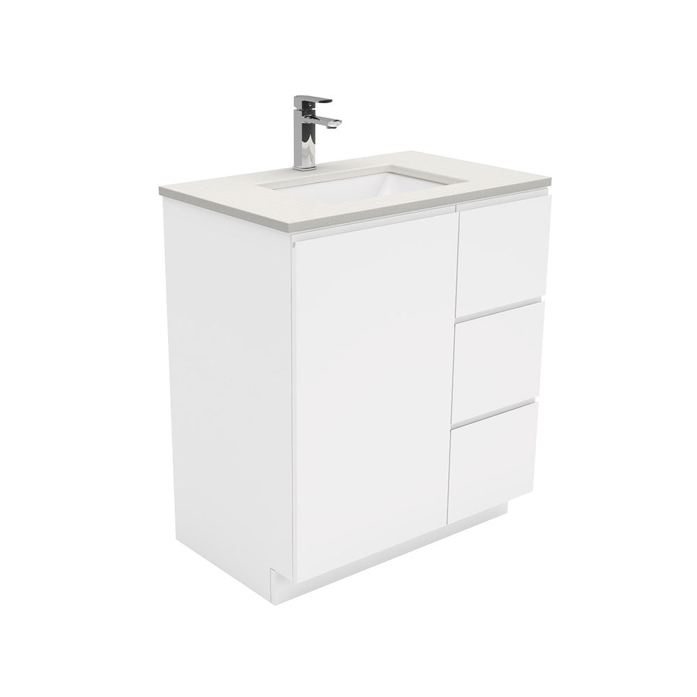 Fienza Sarah Roman Sand Fingerpull On Kickboard Cabinet Right (1 Taphole) 750mm Silica Free Gloss White SA75CR-SF