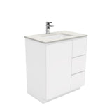 Fienza Sarah Fingerpull On Kickboard Vanity 750mm Right Silica Free (No Taphole) White / Roman Sand Top SA75CR-0-SF