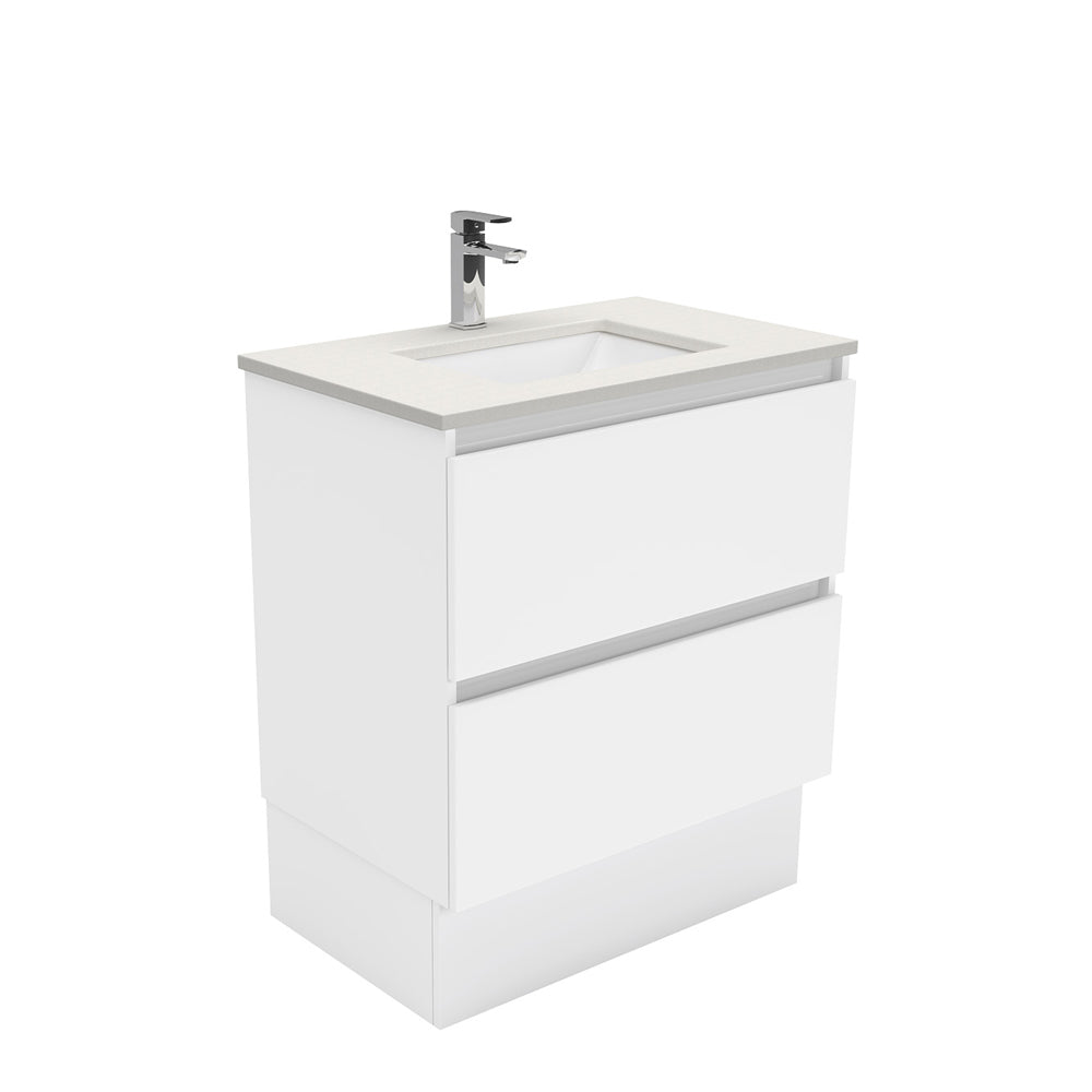 Fienza Sarah Quest On Kickboard Vanity 750mm 2 Drawers Silica Free (No Taphole) White / Roman Sand Top SA75QK-0-SF
