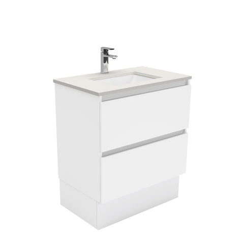 Fienza Sarah Quest On Kickboard Vanity 750mm 2 Drawers Silica Free (No Taphole) White / Roman Sand Top SA75QK-0-SF