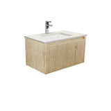 Fienza Sarah Alina Wall Hung Vanity 750mm 1 Drawer Silica Free (No Taphole) Scandi Oak / Roman Sand Top SA75RSC-0-SF