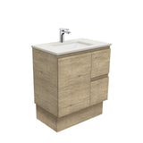Fienza Sarah Edge On Kickboard Vanity 750mm Right Silica Free (No Taphole) Scandi Oak / Roman Sand Top SA75SKR-0-SF