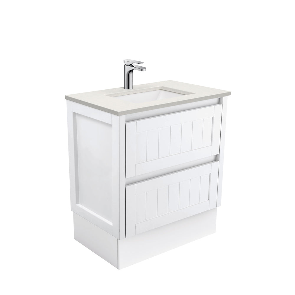 Fienza Sarah Hampton On Kickboard Vanity 750mm Silica Free (No Taphole) White / Roman Sand Top SA75TK-0-SF