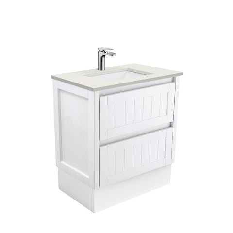 Fienza Sarah Hampton On Kickboard Vanity 750mm Silica Free (No Taphole) White / Roman Sand Top SA75TK-0-SF